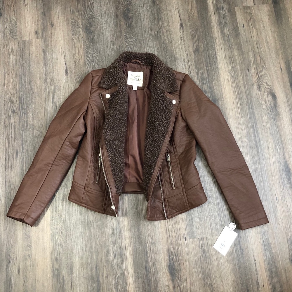 Brown Faux Fur Leather Jacket